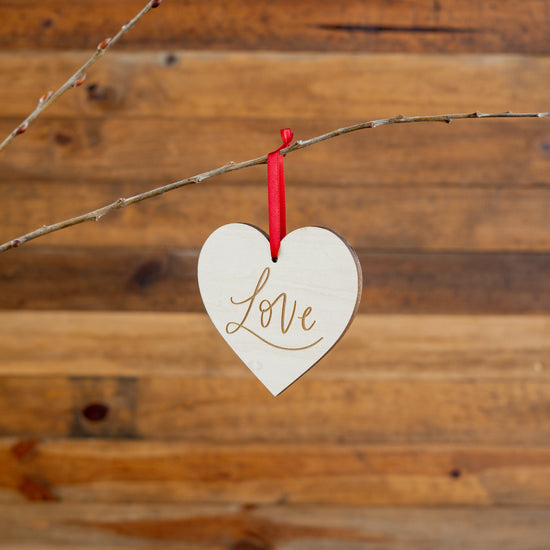 Engraved Wood  Love Ornament - 2 Love