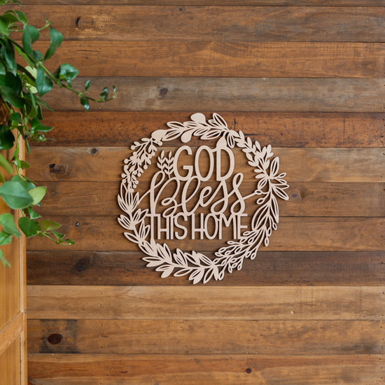 God Bless This Home Botanical Wooden Wreath