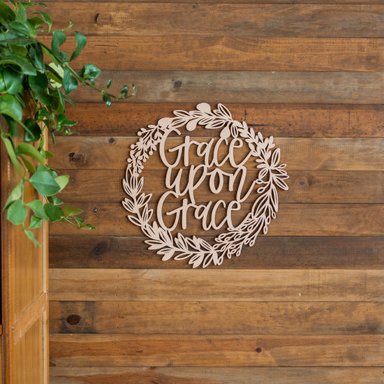 Grace Upon Grace Botanical Wooden Wreath