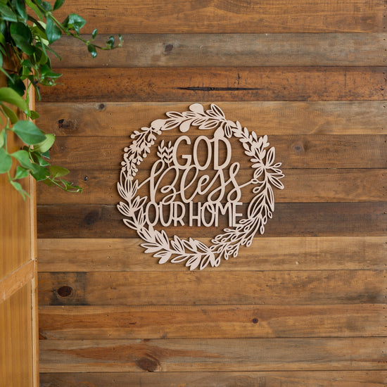 God Bless Our Home Botanical Wooden Wreath