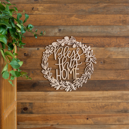 Bless This Home Botanical Wooden Wreath