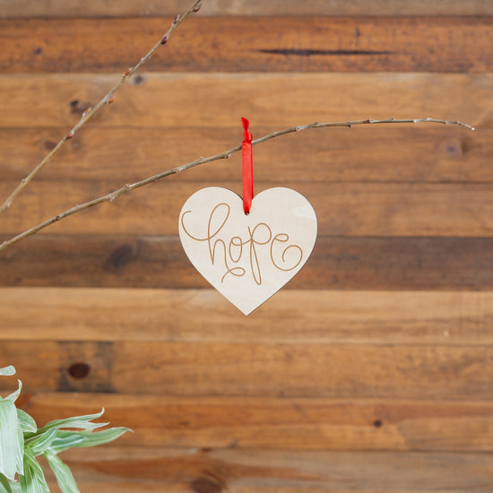 Engraved Wood  Love Ornament - 19 Hope