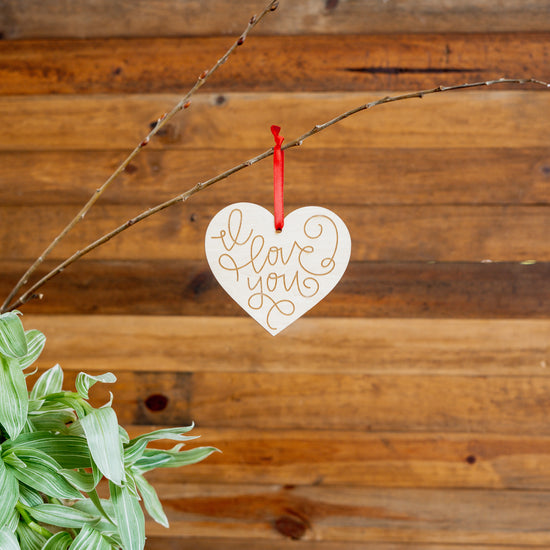 Engraved Wood  Love Ornament - 12 I Love You