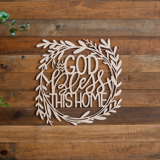 God Bless This Home Foliage Wooden Wreath