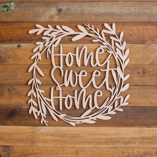 Home Sweet Home Foliage Wooden Wreath