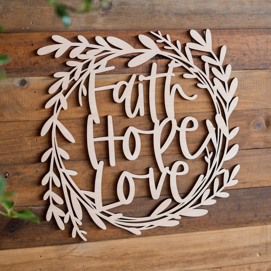Faith Hope Love Foliage Wooden Wreath